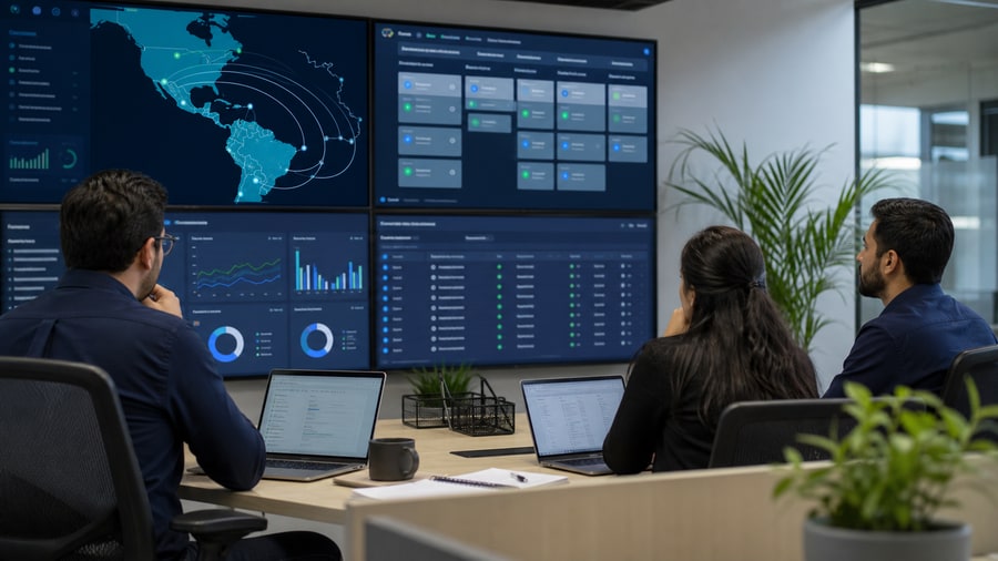 Equipo revisando operaciones de remesas